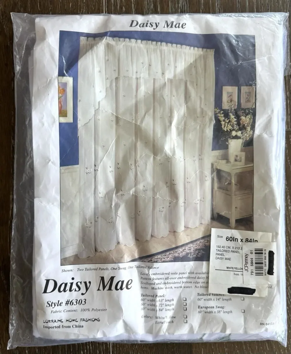Vintage Lorraine Home Fashions Daisy Window Panel 60 x 84 White Yellow Sheer New